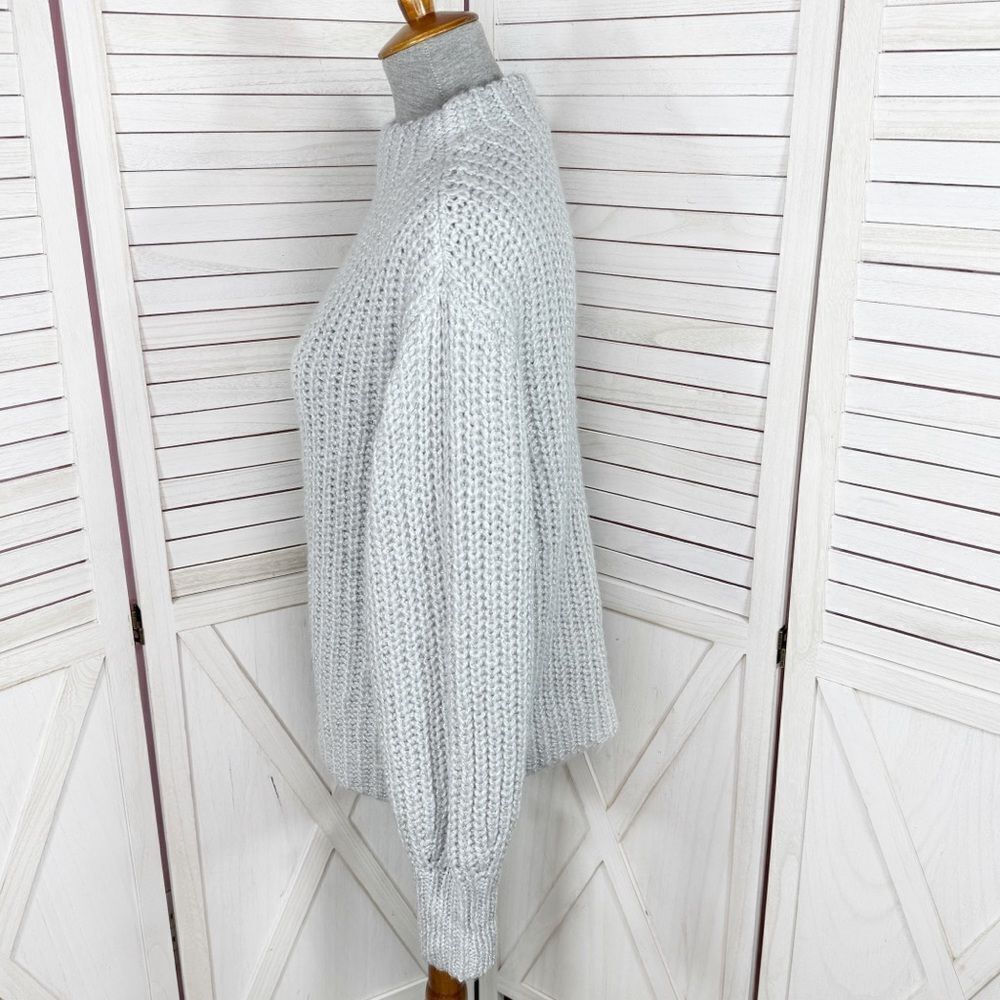 Ann‎ Taylor Metallic Shimmer Mock Neck Chunky Sweater Grey Medium - Picture 3 of 14